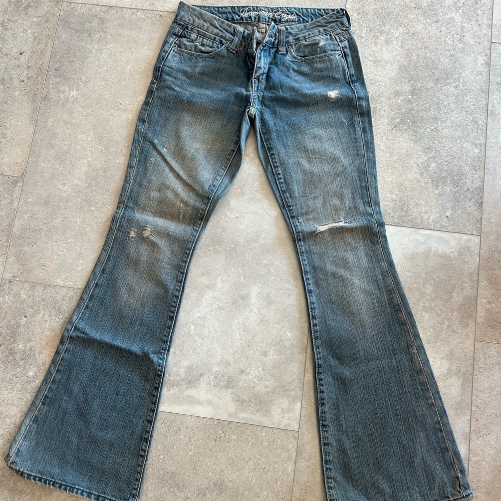 Vintage American Eagle Distressed Low Rise Flare Jeans